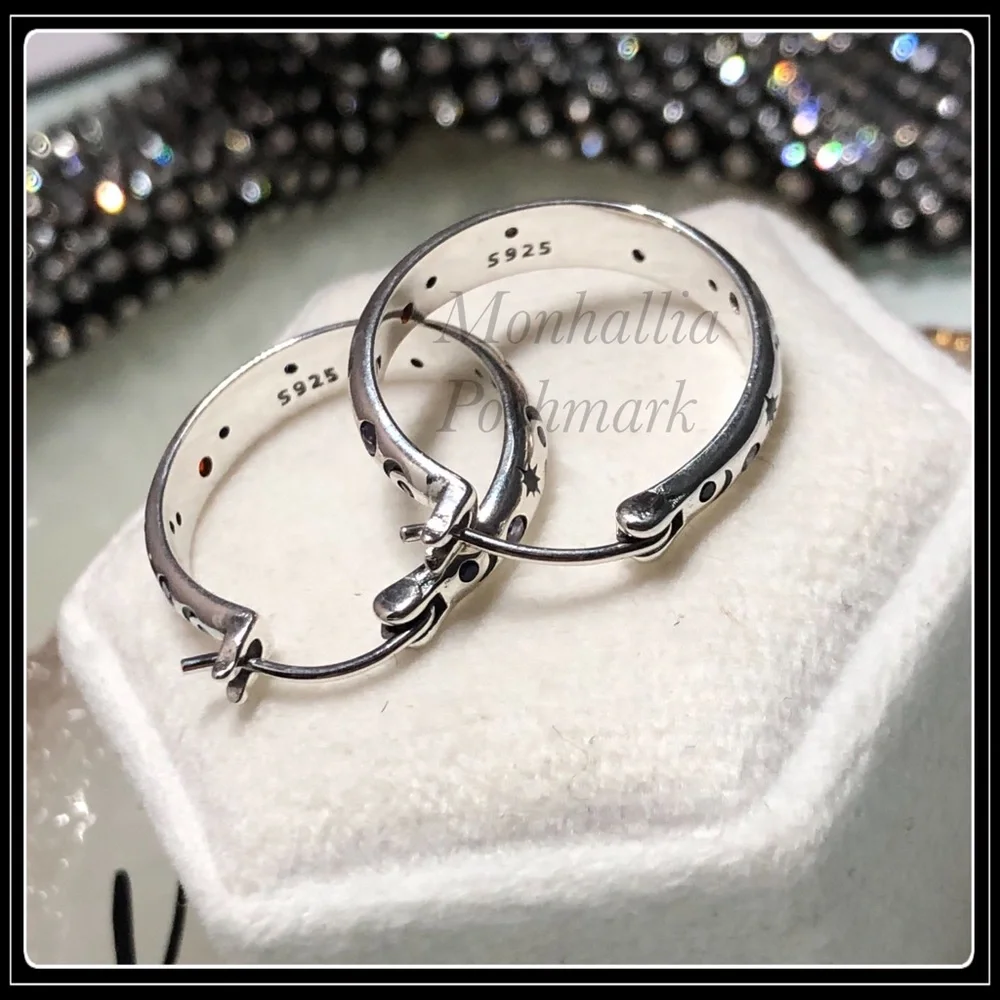 Clearance! NEW 925 SILVER MOON & STARS CELESTIAL CRYSTAL HOOP EARRINGS